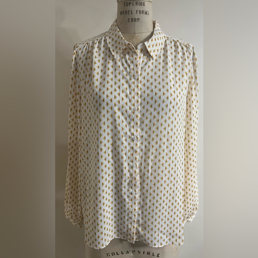 NYDJ Graphic Print Long Sleeve Button Front Blouse Size L